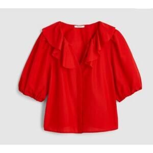 Madewell Ruffled Red Y-Neck Blouse XS